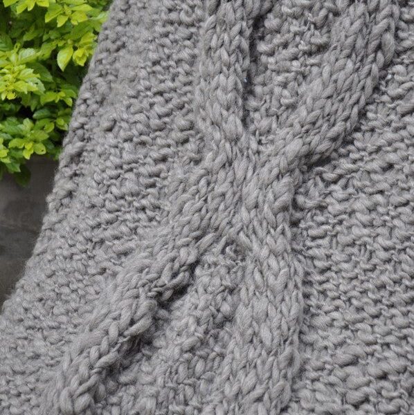 Grey Knit Wool Throw